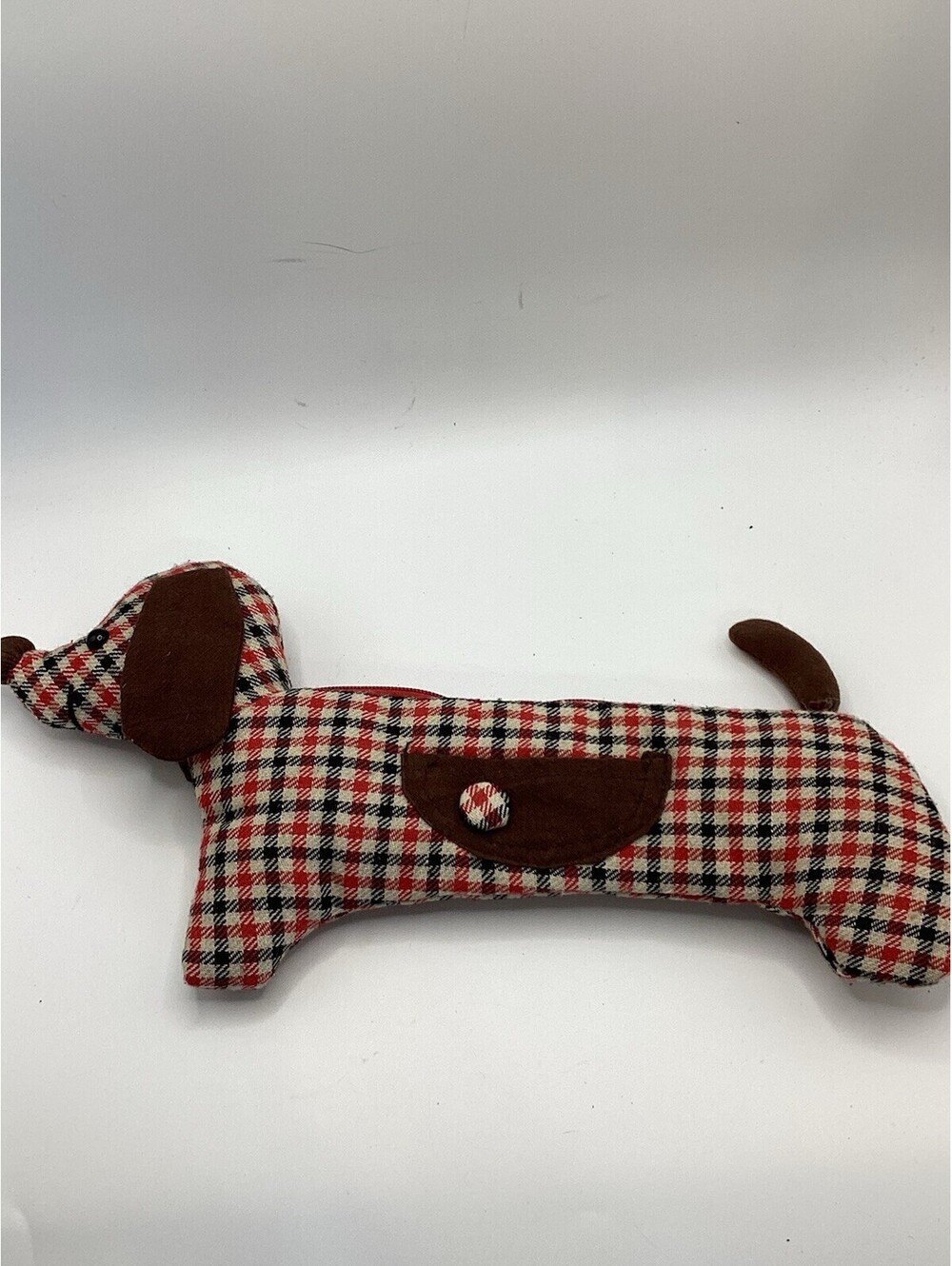 Vintage Dachshund Plaid Wiener Dog Pencil Pouch Red Black And White